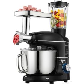3-in-1 Multifunctional Stand Mixer, 6QT Stainless Steel Bowl, 660W 6+P Speeds Tilt-head Food Mixer with Dough Hook, Wire Whip, Flat Beater
