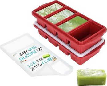 Silicone Freezer Tray With Lid - Soup Freezer Container molds - Large Ice Cube Tray- makes 8 perfect 1 cup portions cubes